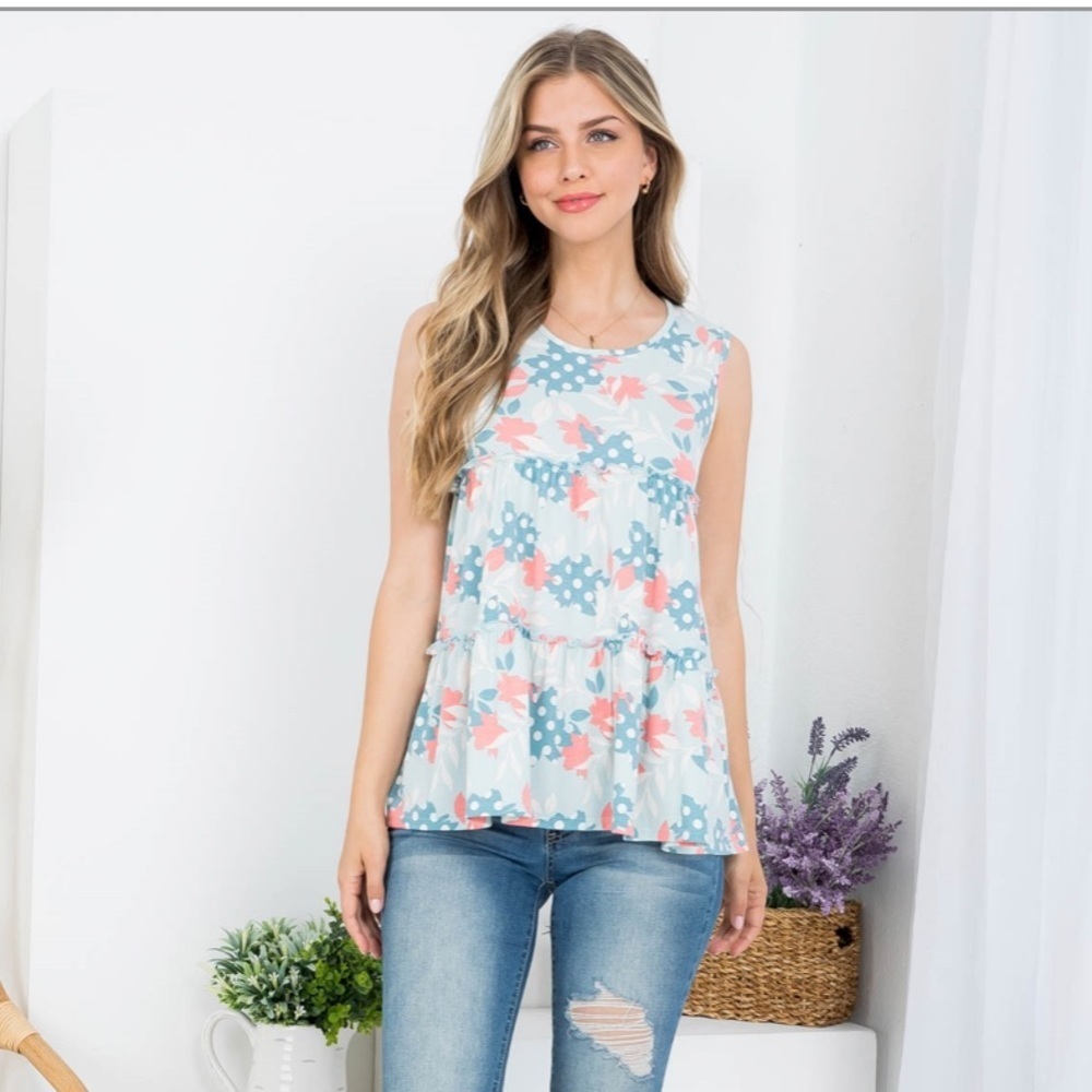 Perfect Peach Plus size floral print pull merrow tank top mint - Picture 3 of 11